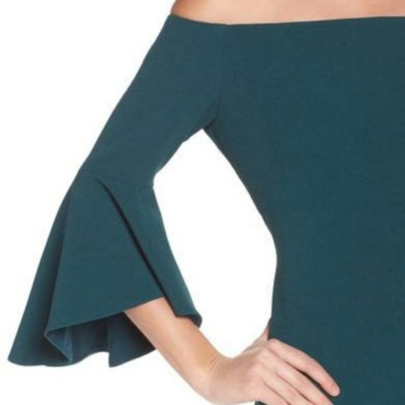 Chelsea28 | Off the Shoulder Dress with Bell Sleeves | Emerald | Size 6 - Picture 7 of 7